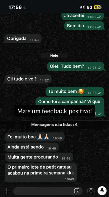 Print de conversa no WhatsApp com um cliente sobre a campanha